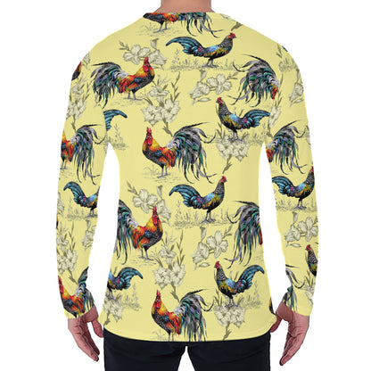 Rooster And Flower Pattern Print Men's Long Sleeve T-Shirt