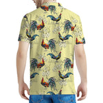 Rooster And Flower Pattern Print Men's Polo Shirt