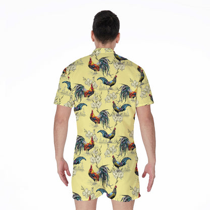 Rooster And Flower Pattern Print Men's Rompers