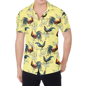 Rooster And Flower Pattern Print Men's Shirt