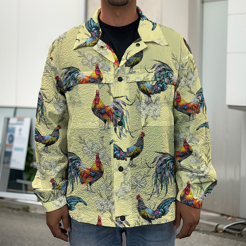 Rooster And Flower Pattern Print Men's Shirt Jacket