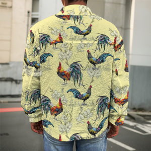 Rooster And Flower Pattern Print Men's Shirt Jacket