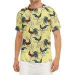 Rooster And Flower Pattern Print Men's Short Sleeve Rash Guard