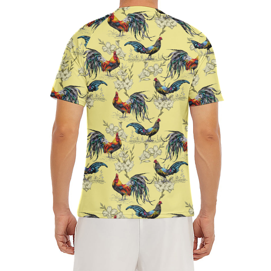 Rooster And Flower Pattern Print Men's Short Sleeve Rash Guard