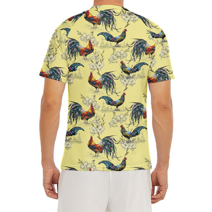 Rooster And Flower Pattern Print Men's Short Sleeve Rash Guard