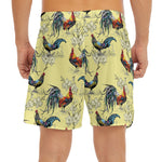 Rooster And Flower Pattern Print Men's Split Running Shorts