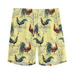 Rooster And Flower Pattern Print Men's Sports Shorts