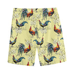 Rooster And Flower Pattern Print Men's Sports Shorts