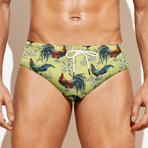 Rooster And Flower Pattern Print Men's Swim Briefs