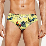 Rooster And Flower Pattern Print Men's Swim Briefs