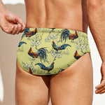 Rooster And Flower Pattern Print Men's Swim Briefs