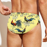 Rooster And Flower Pattern Print Men's Swim Briefs