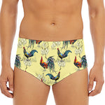 Rooster And Flower Pattern Print Men's Triangle Swim Briefs
