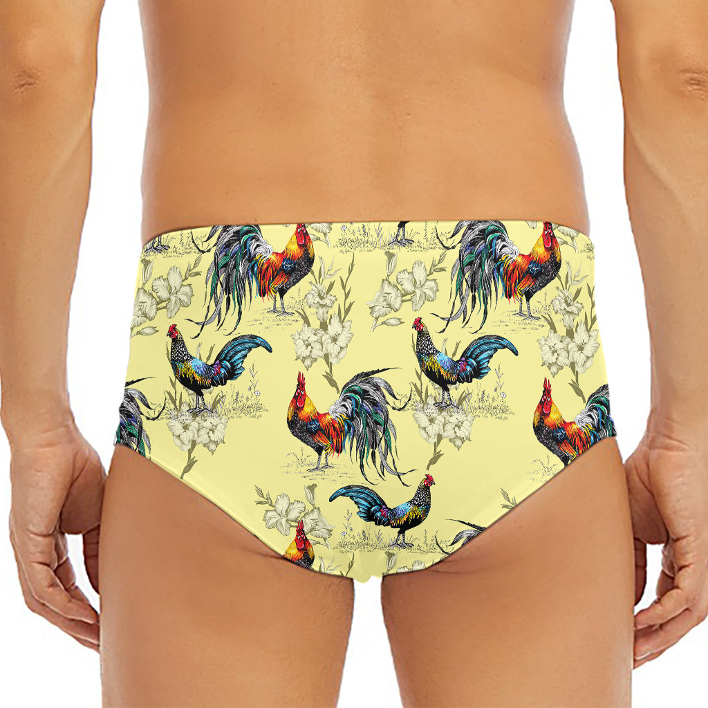 Rooster And Flower Pattern Print Men's Triangle Swim Briefs