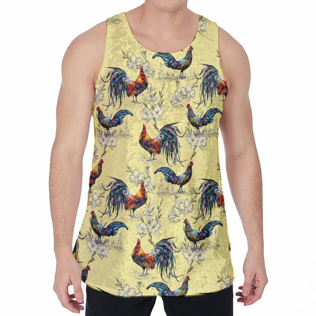 Rooster And Flower Pattern Print Men's Velvet Tank Top