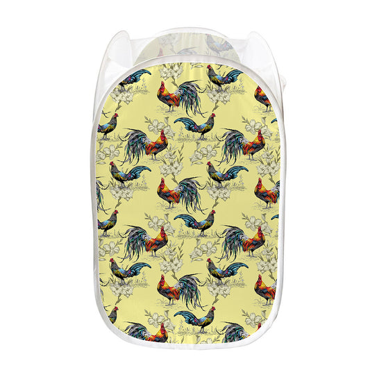 Rooster And Flower Pattern Print Mesh Laundry Hamper