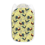 Rooster And Flower Pattern Print Mesh Laundry Hamper