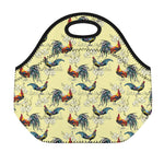 Rooster And Flower Pattern Print Neoprene Lunch Bag