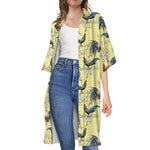 Rooster And Flower Pattern Print Open Front Beach Cover Up