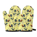 Rooster And Flower Pattern Print Oven Mitts