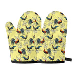 Rooster And Flower Pattern Print Oven Mitts