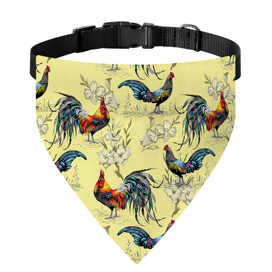 Rooster And Flower Pattern Print Over The Collar Dog Bandana