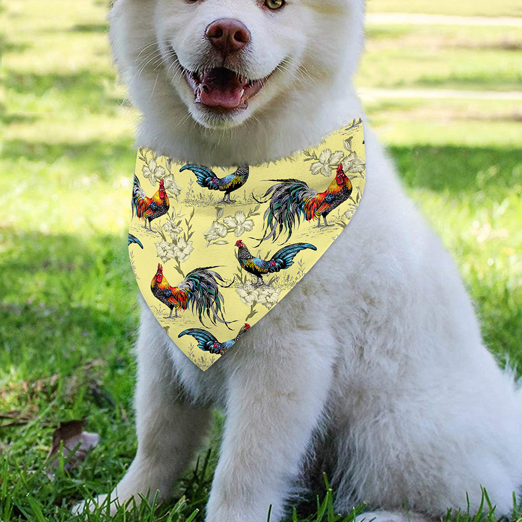 Rooster And Flower Pattern Print Over The Collar Dog Bandana