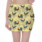 Rooster And Flower Pattern Print Pencil Mini Skirt