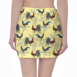 Rooster And Flower Pattern Print Pencil Mini Skirt