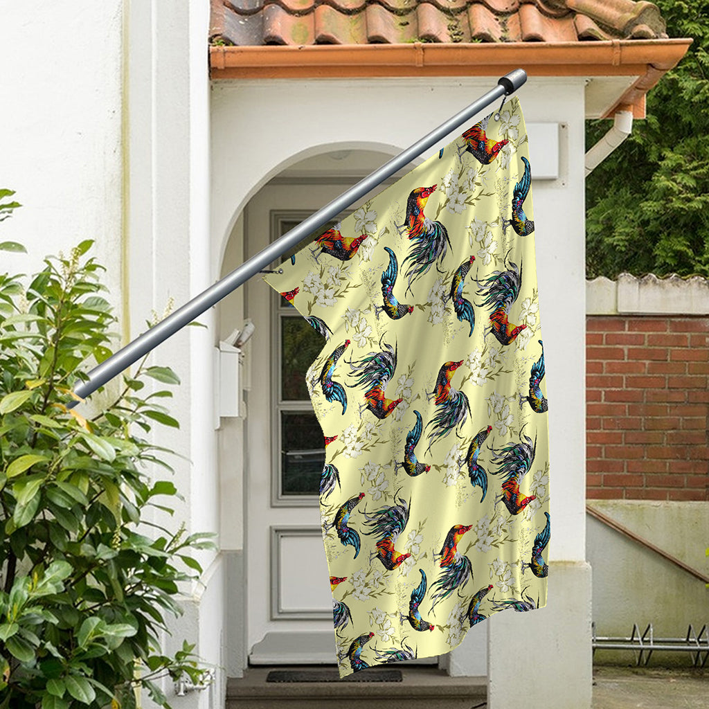 Rooster And Flower Pattern Print Polyester Flag