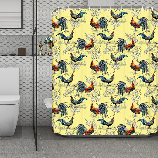 Rooster And Flower Pattern Print Polyester Shower Curtain
