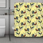 Rooster And Flower Pattern Print Polyester Shower Curtain