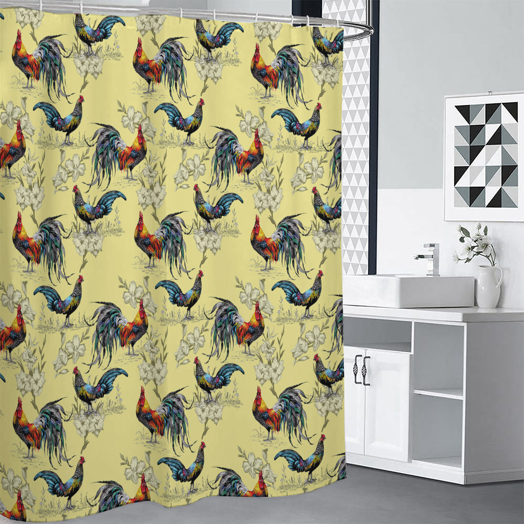 Rooster And Flower Pattern Print Premium Shower Curtain