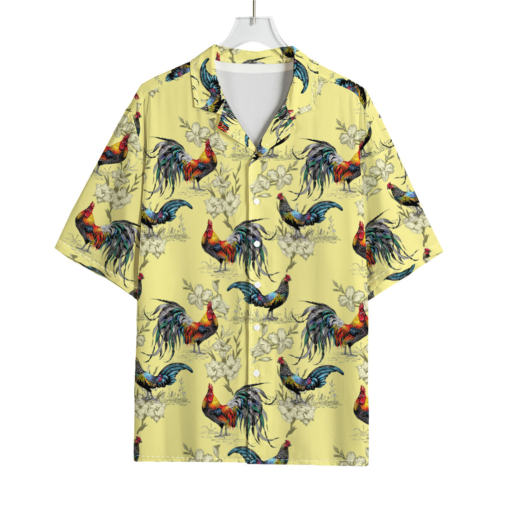 Rooster And Flower Pattern Print Rayon Hawaiian Shirt