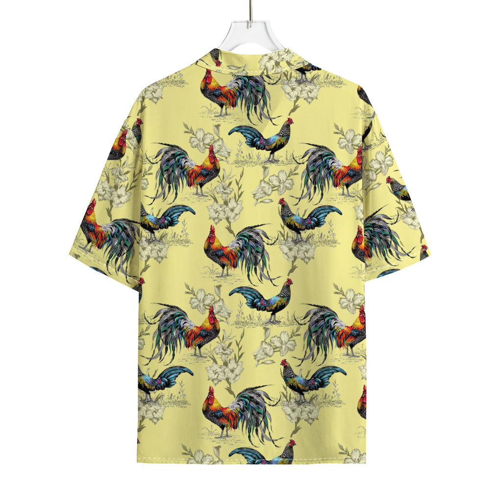 Rooster And Flower Pattern Print Rayon Hawaiian Shirt