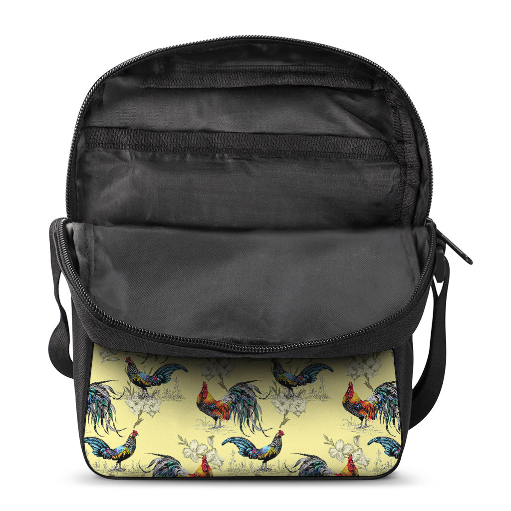 Rooster And Flower Pattern Print Rectangular Crossbody Bag