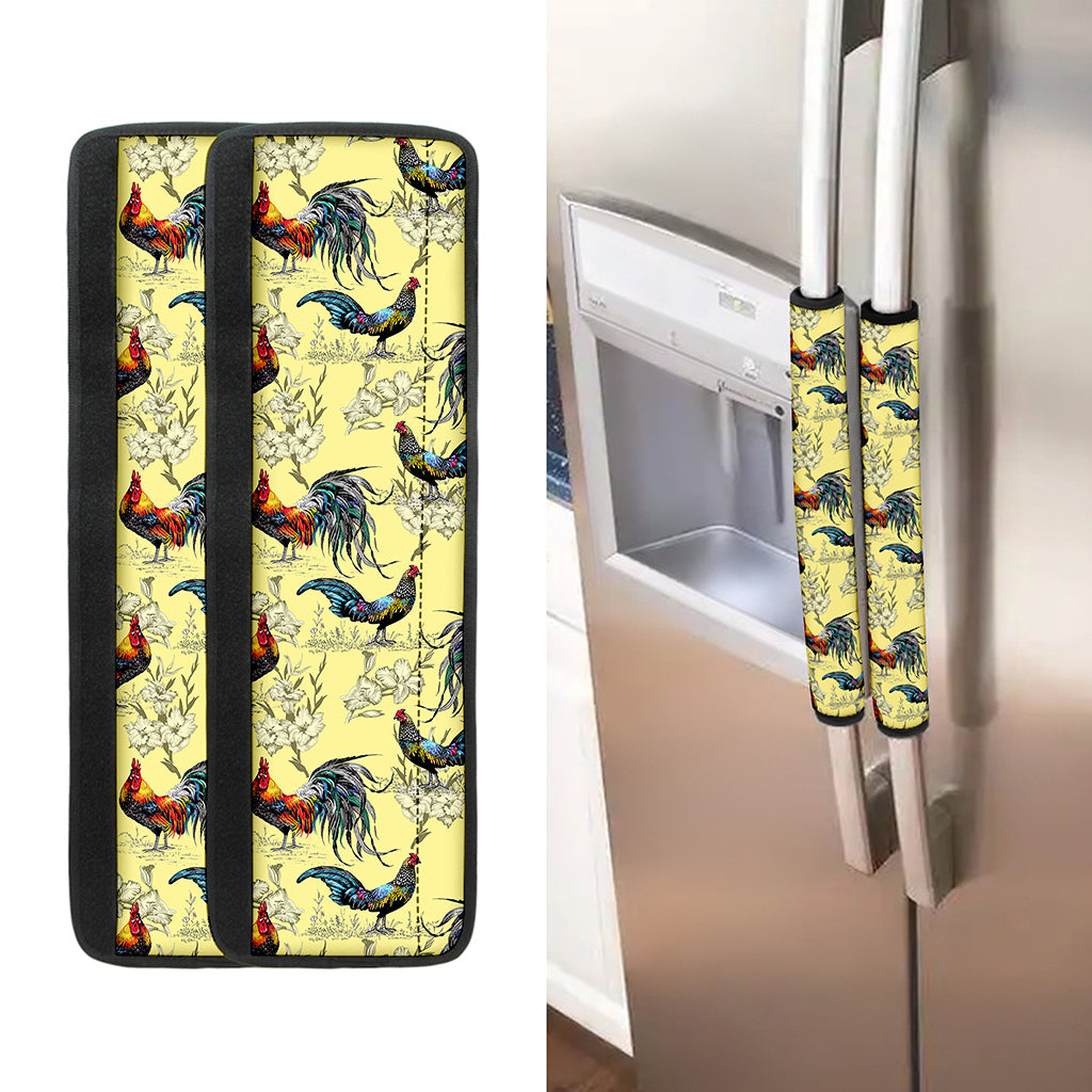Rooster And Flower Pattern Print Refrigerator Handle Covers