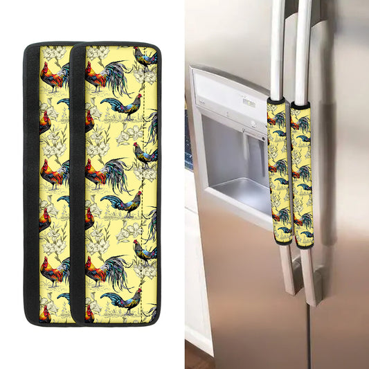 Rooster And Flower Pattern Print Refrigerator Handle Covers