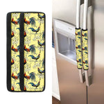 Rooster And Flower Pattern Print Refrigerator Handle Covers