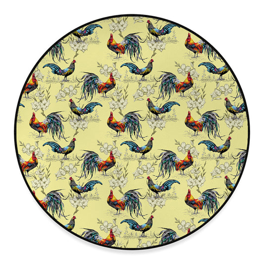 Rooster And Flower Pattern Print Round Floor Mat