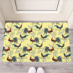 Rooster And Flower Pattern Print Rubber Doormat