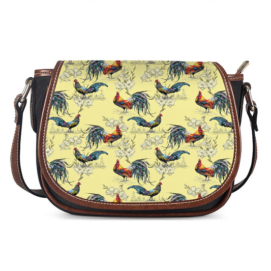 Rooster And Flower Pattern Print Saddle Bag