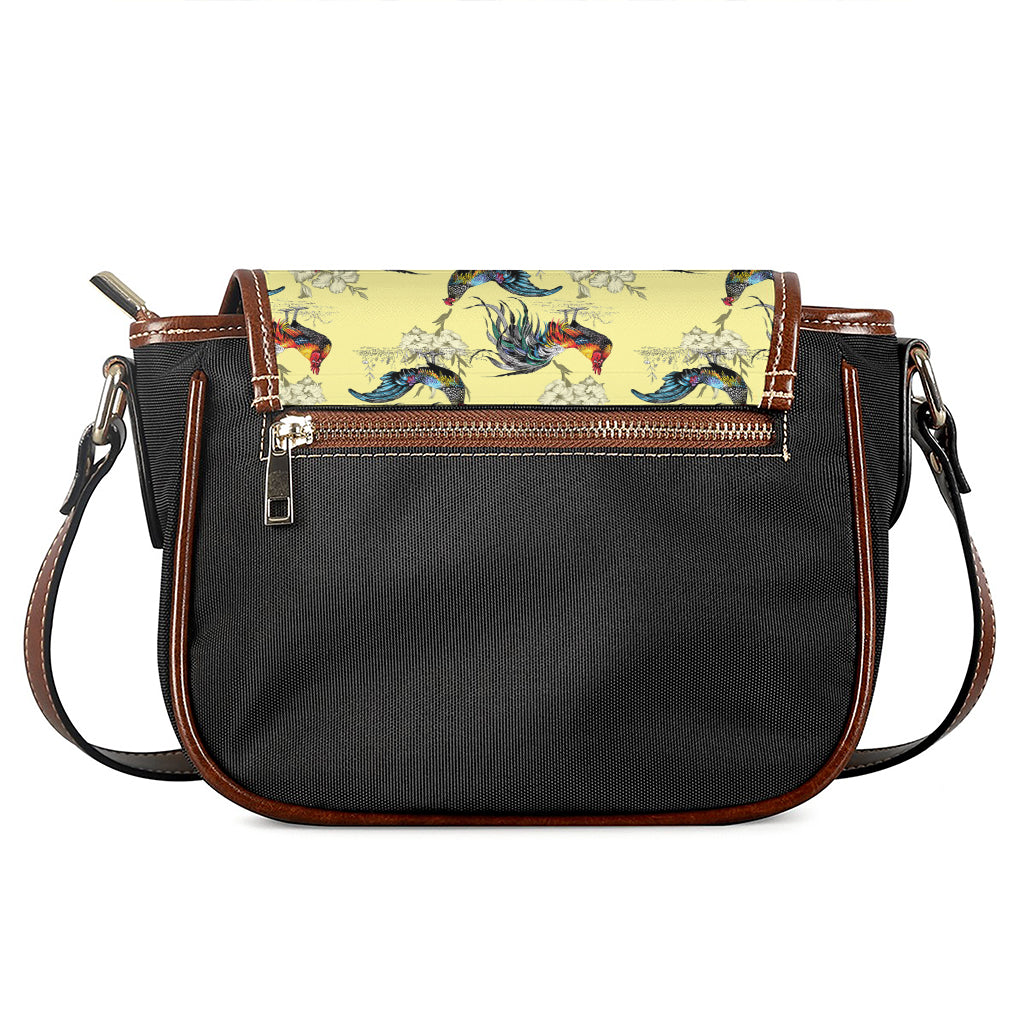 Rooster And Flower Pattern Print Saddle Bag