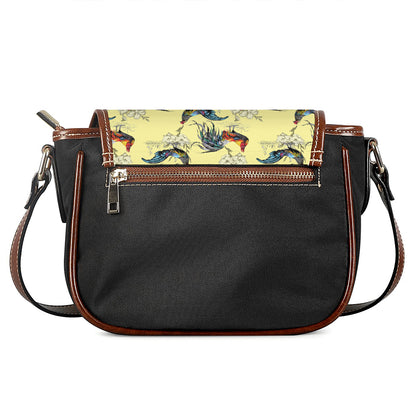 Rooster And Flower Pattern Print Saddle Bag
