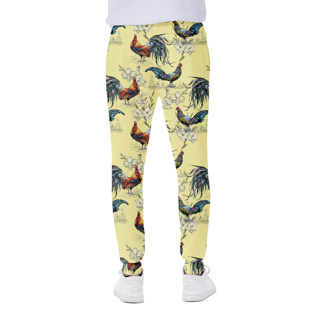 Rooster And Flower Pattern Print Scuba Joggers