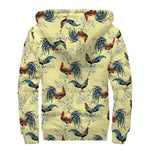 Rooster And Flower Pattern Print Sherpa Lined Zip Up Hoodie