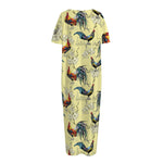 Rooster And Flower Pattern Print Short Sleeve Long Nightdress