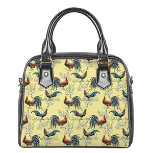 Rooster And Flower Pattern Print Shoulder Handbag