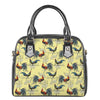 Rooster And Flower Pattern Print Shoulder Handbag