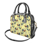 Rooster And Flower Pattern Print Shoulder Handbag